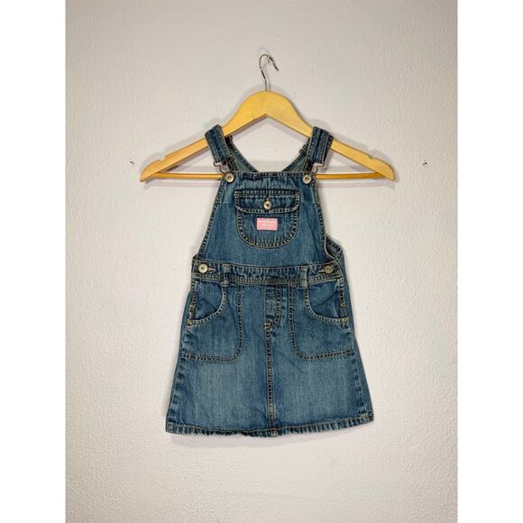 Vintage OshKosh bgosh Bib Overall Dress Girls Size 5 Denim Jean Cute - Picture 2 of 8